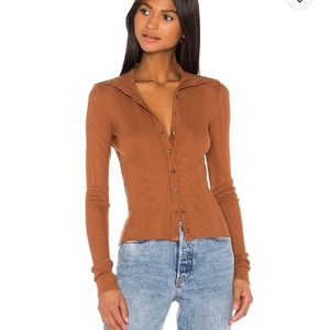 Ribbed Whisky Brown Button Up Shirt